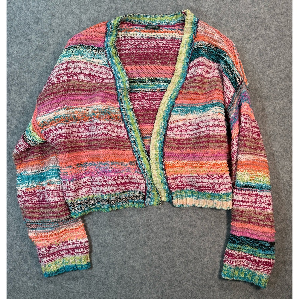 Wild Fable Multi-Color Striped Cropped Cardigan‎ XXL Metallic Knit Boho